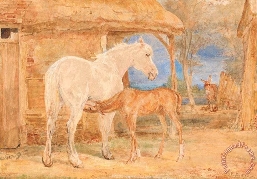 John Frederick Lewis Gray Mare And a Chestnut Foal Art Print
