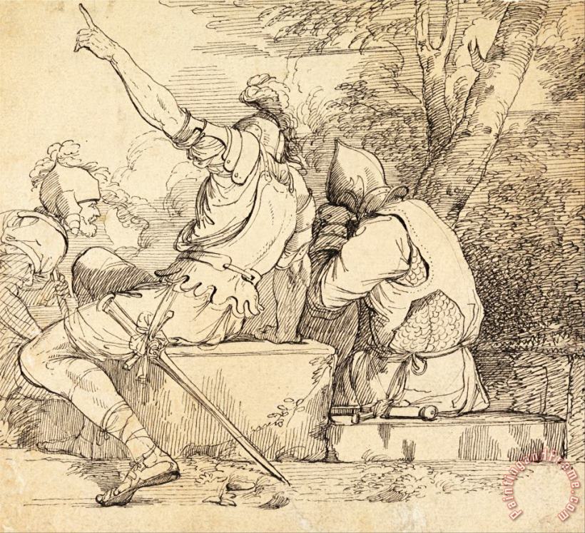 John Hamilton Mortimer Three Soldiers in Armour Sitting on Stone Blocks Art Print