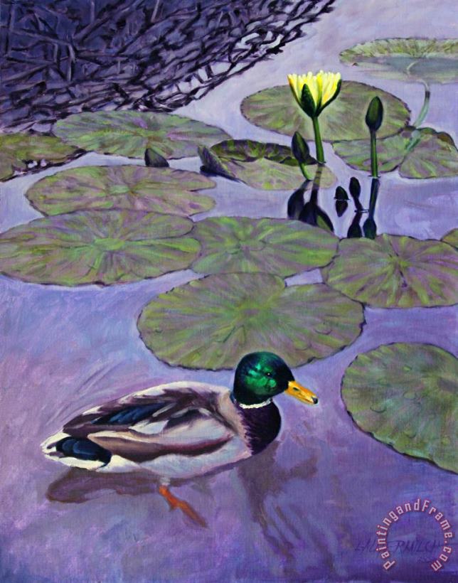 John Lautermilch Mallard Duck in Lily Pond Art Painting