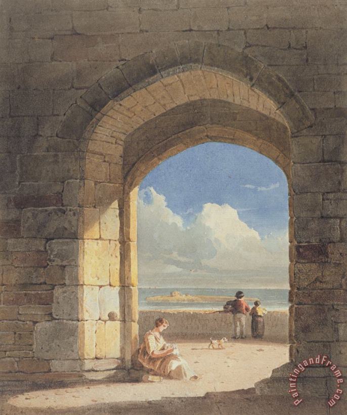 An Arch at Holy Island - Northumberland painting - John Varley An Arch at Holy Island - Northumberland Art Print