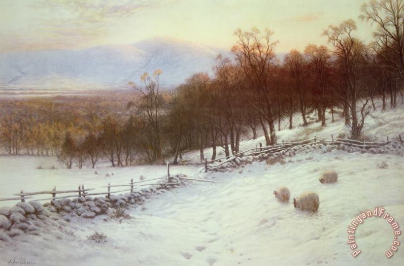 Joseph Farquharson Snow Covered Fields with Sheep Art Painting