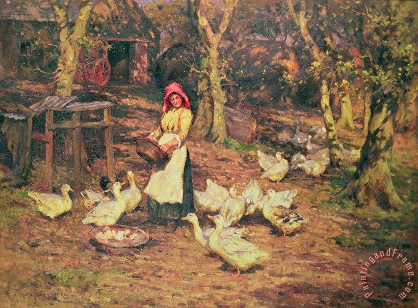 Joseph Harold Swanwick Feeding the Ducks Art Painting