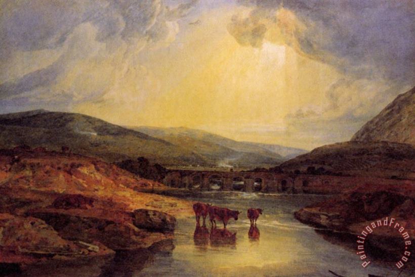 Joseph Mallord William Turner Abergavenny Bridge, Monmountshire, Clearing Up After a Showery Day Art Painting