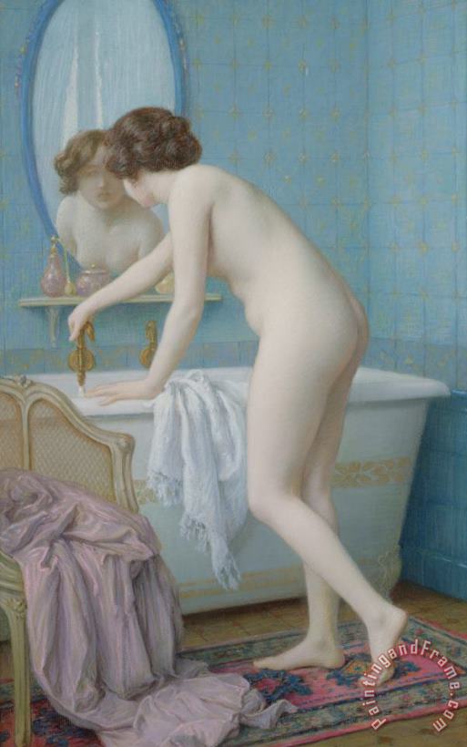 Jules Scalbert Young Woman Preparing Her Bath Art Painting