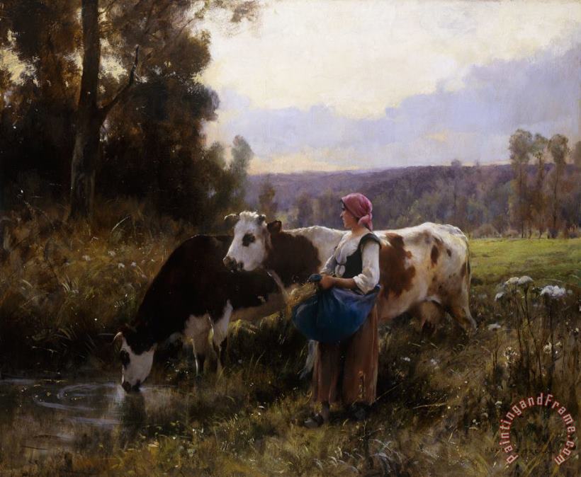 Julien Dupre Cows At The Watering Hole Art Print