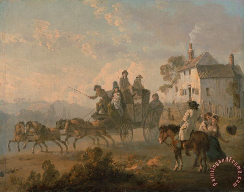 Julius Caesar Ibbetson A Stage Coach on a Country Road Art Painting