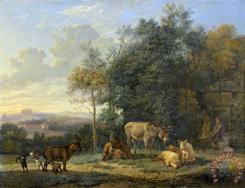 Landscape with Two Donkeys, Goats And Pigs painting - Karel Dujardin Landscape with Two Donkeys, Goats And Pigs Art Print