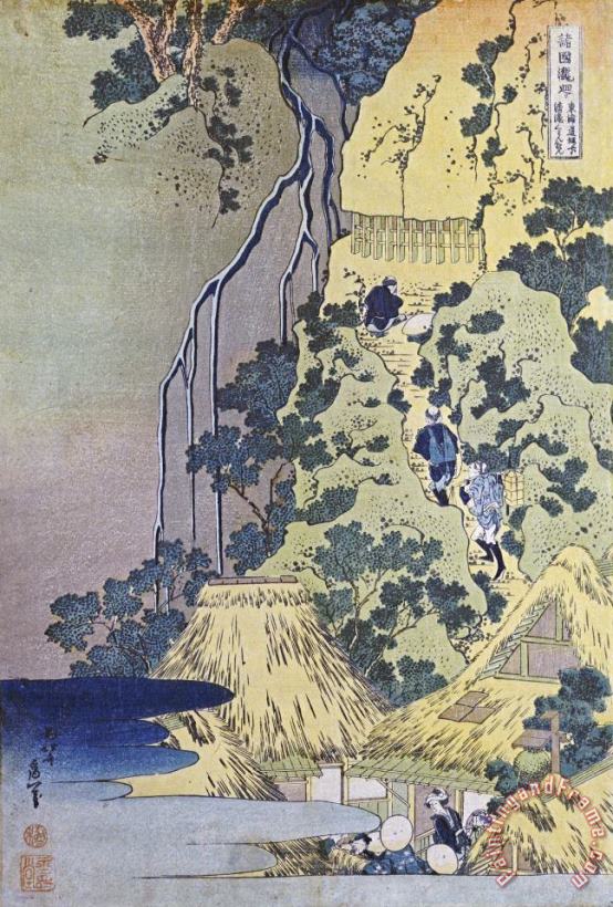 Katsushika Hokusai Travellers Climbing Up a Steep Hill Art Print