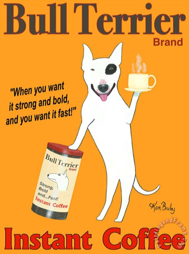 Bull Terrier Coffee painting - Ken Bailey Bull Terrier Coffee Art Print