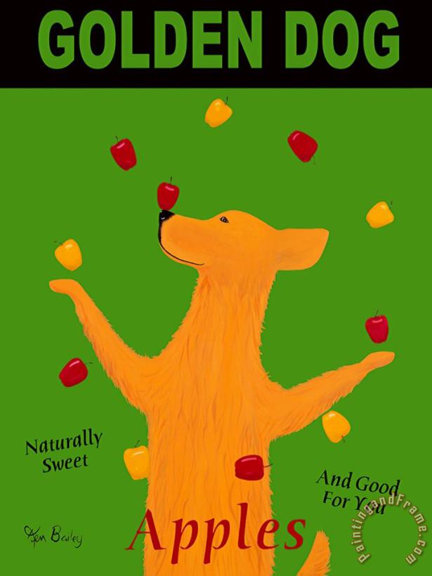 Golden Dog Apples painting - Ken Bailey Golden Dog Apples Art Print
