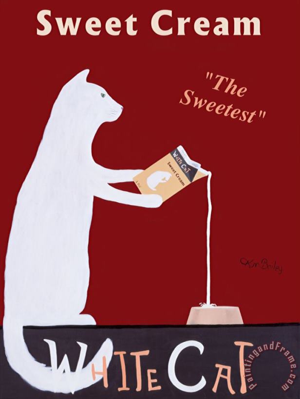 Ken Bailey White Cat Cream Art Painting