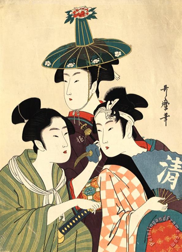 Kitagawa Utamaro Three Young Men Or Women Art Painting