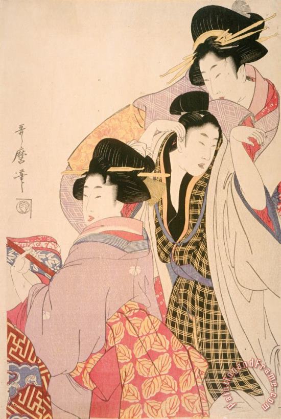 Kitagawa Utamaro Two Geishas And a Tipsy Client Art Print