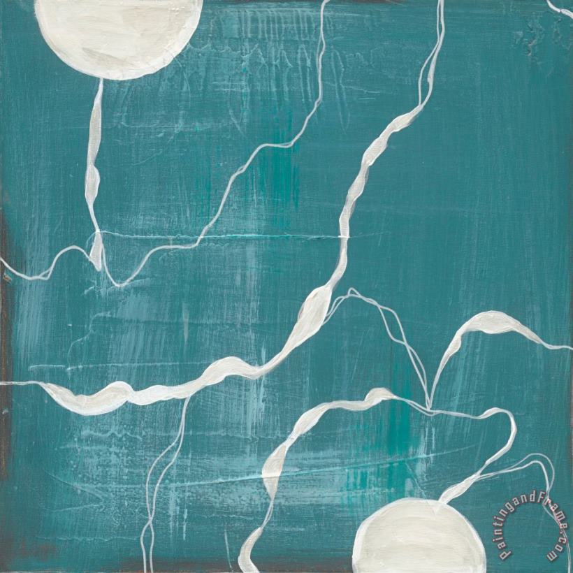 Laura Gunn Poppy Outline on Turquoise III Art Print