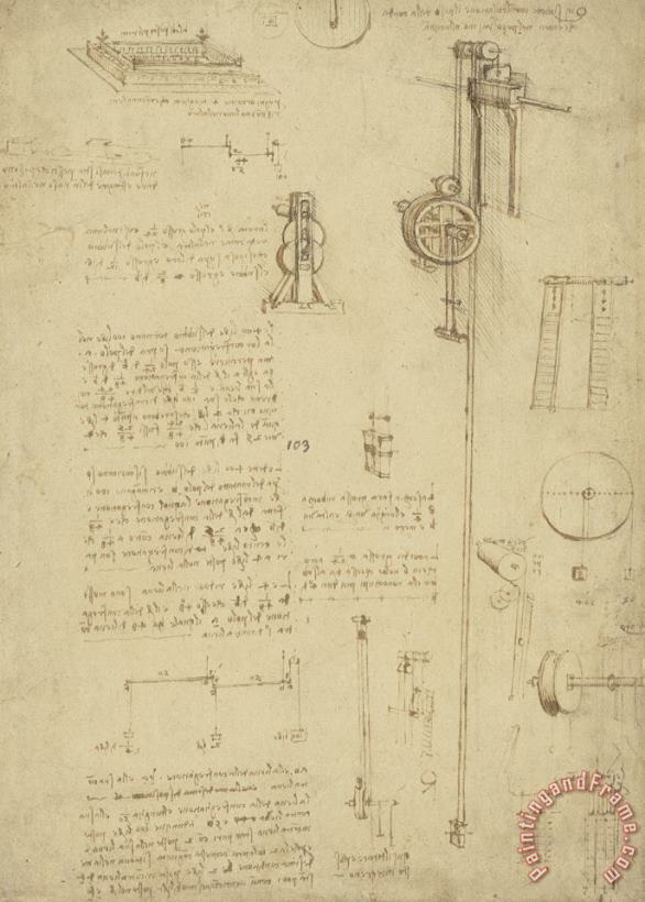Leonardo da Vinci Study And Calculations For Determining Friction Drawing With Notes On Gardens Of Milanese Palace Art Painting