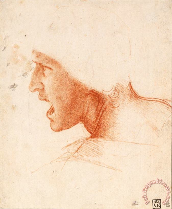 Study Of A Warrior's Head For The Battle Of Anghiari painting - Leonardo da Vinci Study Of A Warrior's Head For The Battle Of Anghiari Art Print