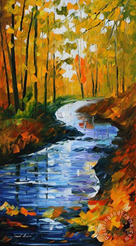 Leonid Afremov Autumn Stream Painting Autumn Stream Print For Sale