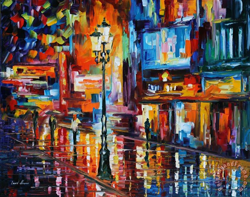 Downtown Lights painting - Leonid Afremov Downtown Lights Art Print