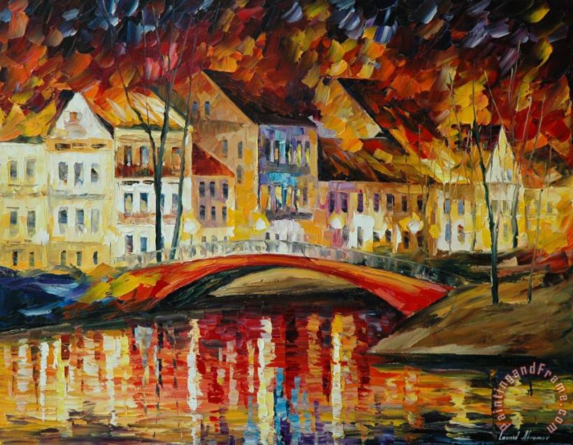 Red Bridge painting - Leonid Afremov Red Bridge Art Print