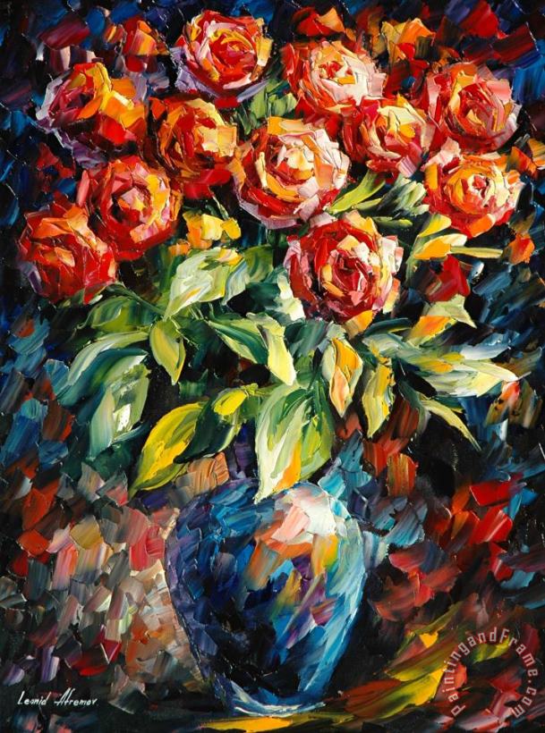 Red Roses painting - Leonid Afremov Red Roses Art Print