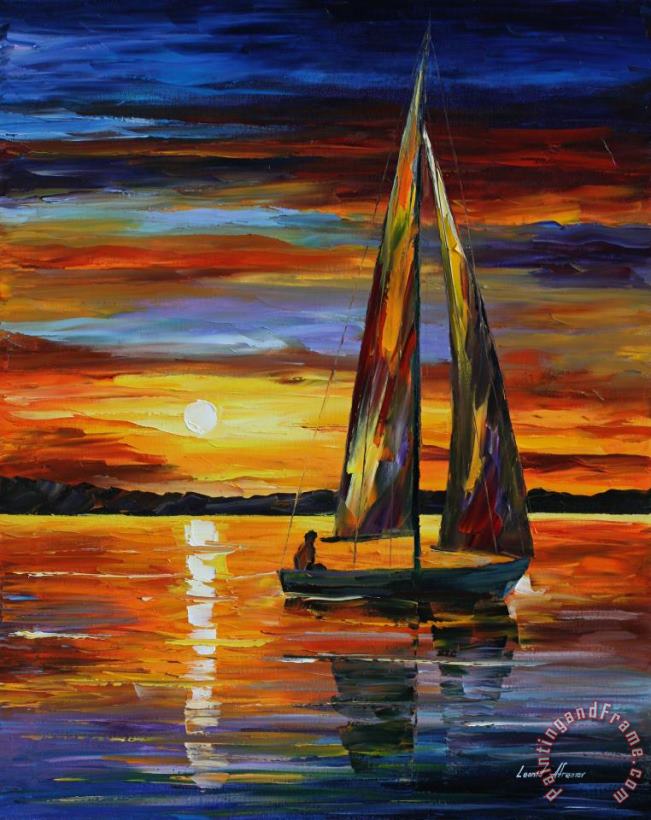 Leonid Afremov Sailing By The Shore Art Print