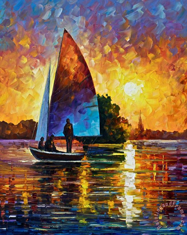 Leonid Afremov Sunset By The Lake Art Print