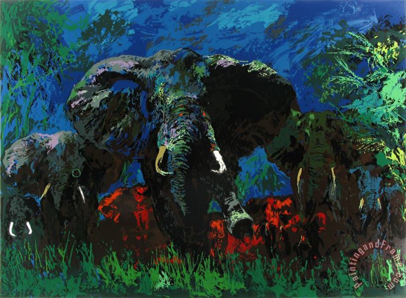 Leroy Neiman Elephant Stampede Art Painting