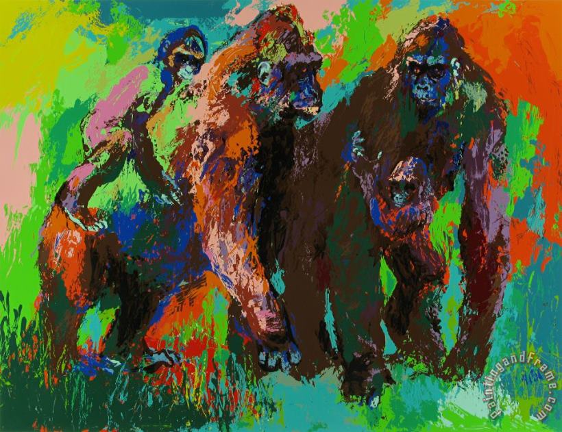 Gorilla Family painting - Leroy Neiman Gorilla Family Art Print