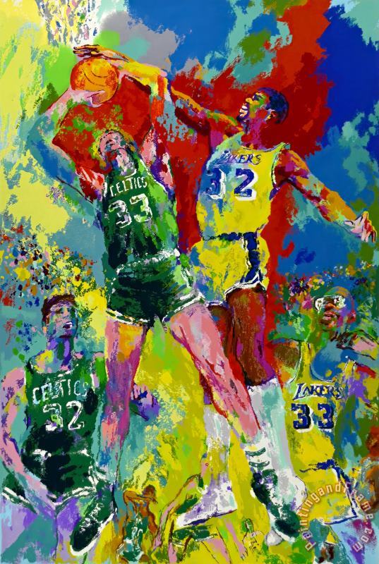 Leroy Neiman Magic Johnson & Larry Bird Lakers Vs Celtics Art Painting