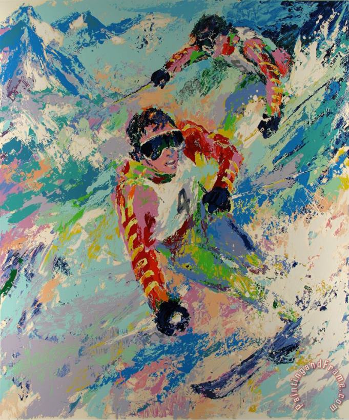 Leroy Neiman Skiing Twins Art Painting