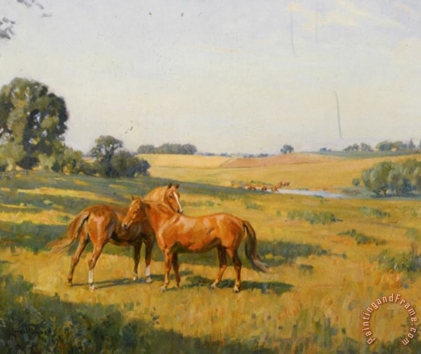 Lionel Edwards Mare And Foal in a Meadow Art Print