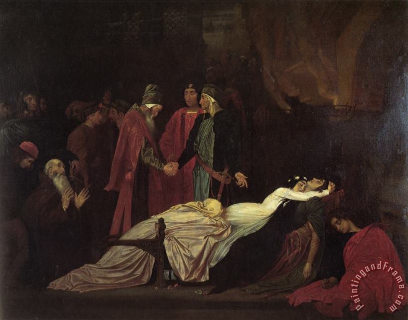 The Reconciliation of The Montagues And Capulets Over The Dead Bodies of Romeo And Juliet painting - Lord Frederick Leighton The Reconciliation of The Montagues And Capulets Over The Dead Bodies of Romeo And Juliet Art Print