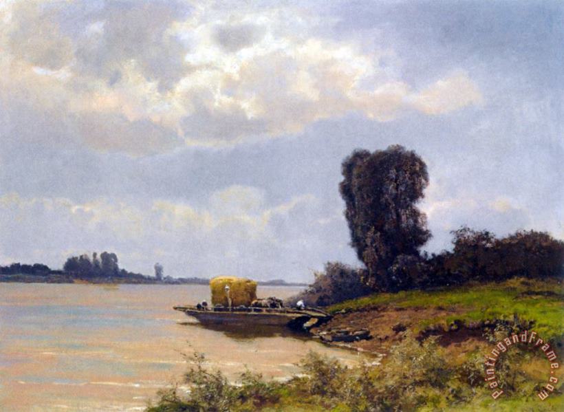 Louis Apol A Ferry in a Summer Landscape Art Print