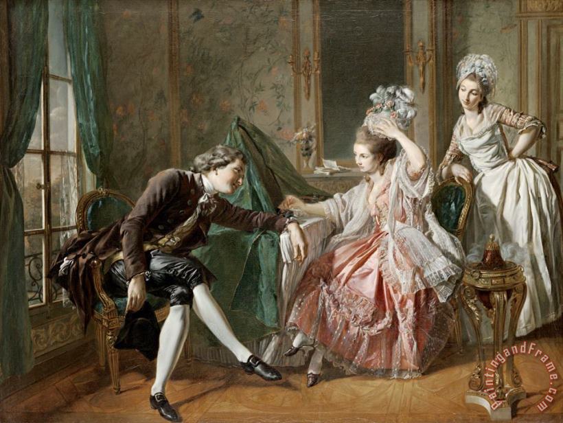 Louis Rolland Trinquesse An Elegant Interior with Two Ladies And a Gentleman Art Painting