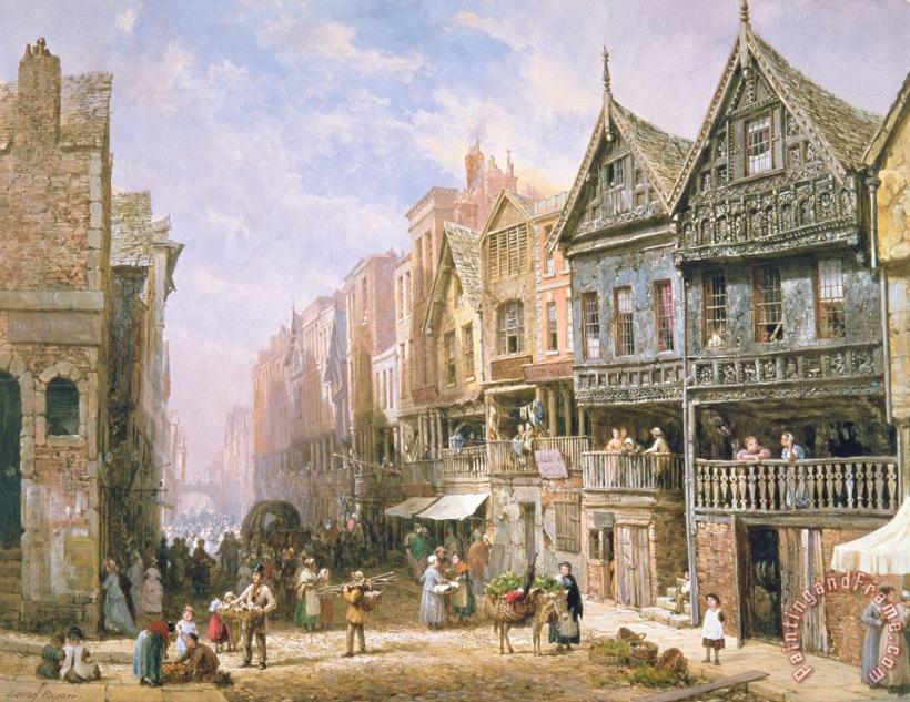 Watergate Street Looking Towards Eastgate Chester painting - Louise J Rayner Watergate Street Looking Towards Eastgate Chester Art Print