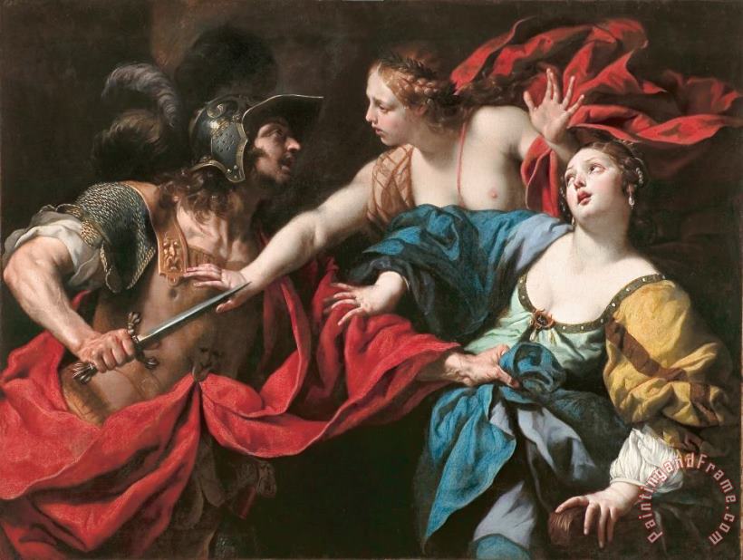 Luca Ferrari Venus preventing her son Aeneas from killing Helen of Troy Art Print