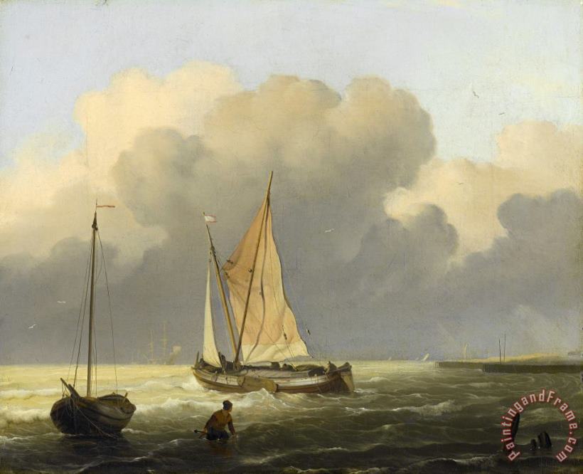 Seas Off The Coast, with Spritsail Barge painting - Ludolf Backhuysen Seas Off The Coast, with Spritsail Barge Art Print