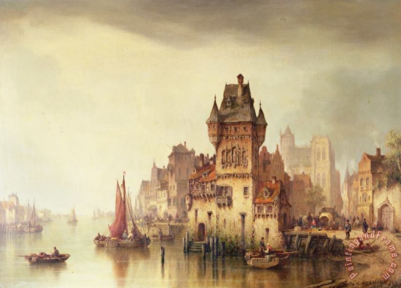 Ludwig Hermann A View on the River Dordrecht Art Print