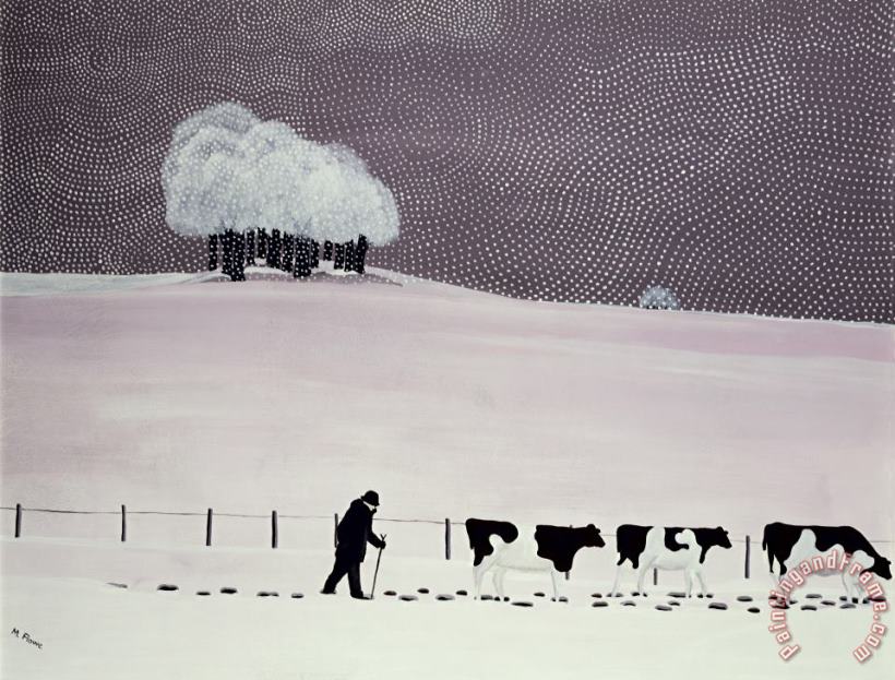 Maggie Rowe Cows in a snowstorm Art Print