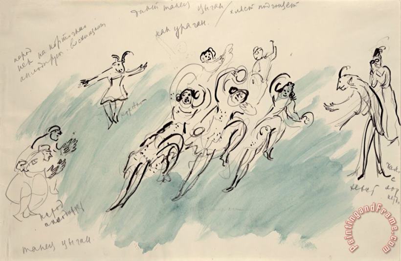 Marc Chagall Dance of The Gypsies. Sketch for The Choreographer for Scene 4 of The Ballet Aleko. (1942) Art Print
