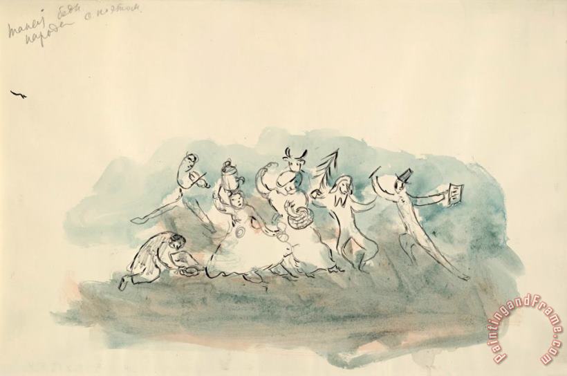 Dance of The Peasants, Sketch for The Choreographer for Aleko (scene Iii). (1942) painting - Marc Chagall Dance of The Peasants, Sketch for The Choreographer for Aleko (scene Iii). (1942) Art Print