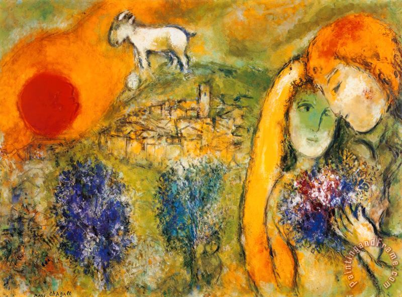Liebende in Vence painting - Marc Chagall Liebende in Vence Art Print