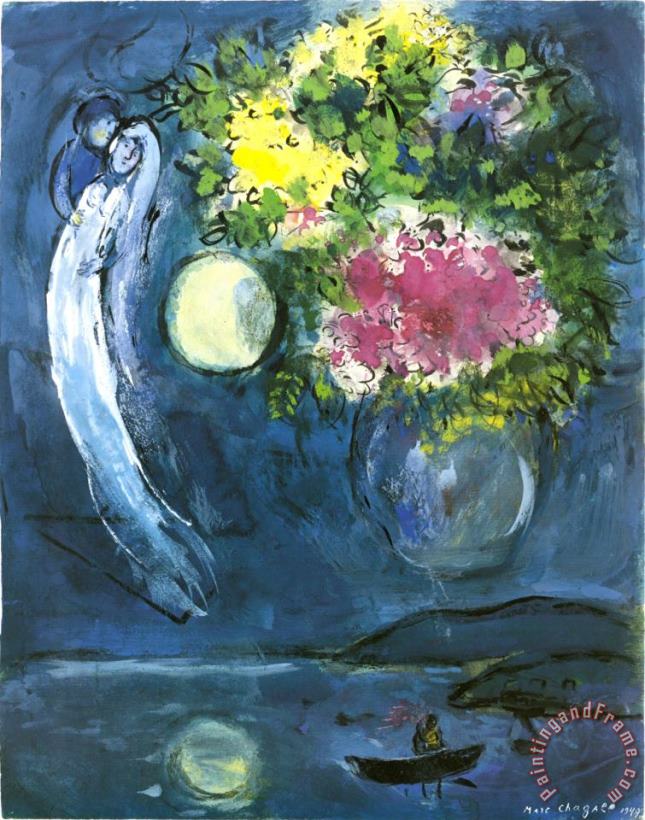 Marc Chagall Lovers with Bouquet C 1949 Art Painting