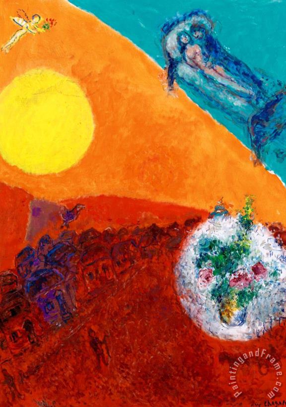 Repos Dans Le Ciel Multicolore painting - Marc Chagall Repos Dans Le Ciel Multicolore Art Print