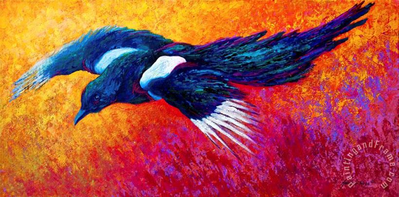 Marion Rose Magpie in Flight Art Painting