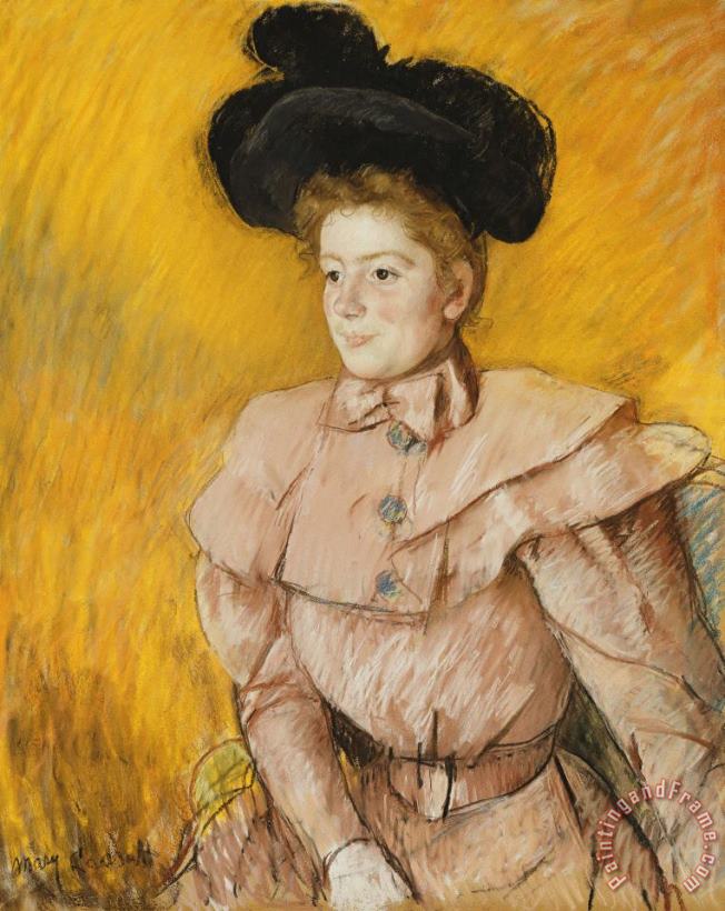 Mary Cassatt Woman in a Black Hat And a Raspberry Pink Costume Art Painting