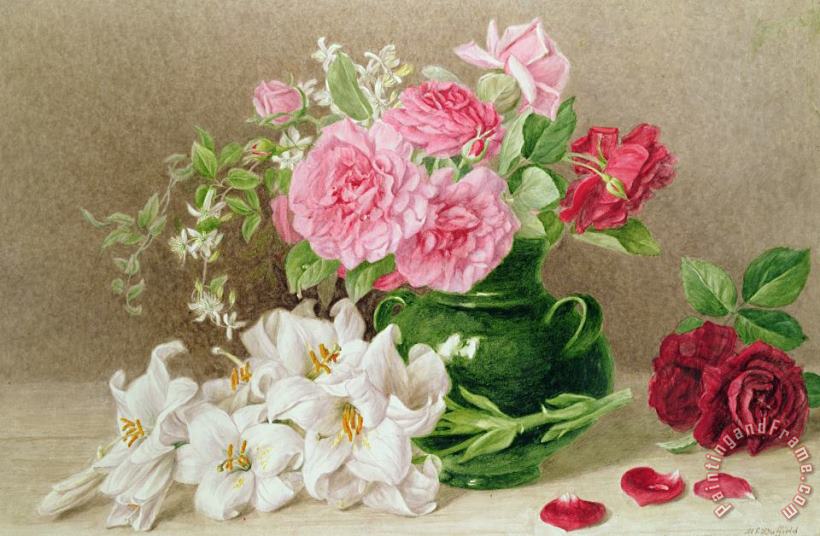 Roses And Lilies painting - Mary Elizabeth Duffield Roses And Lilies Art Print