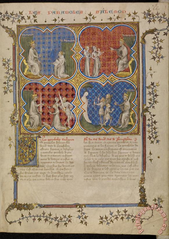 Master of Jean de Mandeville  Solomon Teaching Rehoboam; The Judgment of Solomon; Solomon Testing The Legitimacy of Three Brothers Art Print
