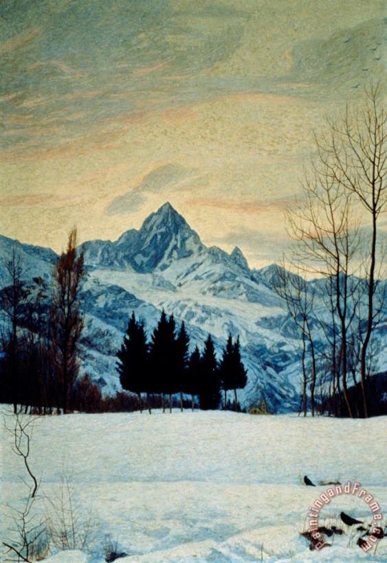 Winter Landscape painting - Matteo Olivero Winter Landscape Art Print