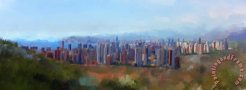Benidorm Skyline painting - Michael Greenaway Benidorm Skyline Art Print